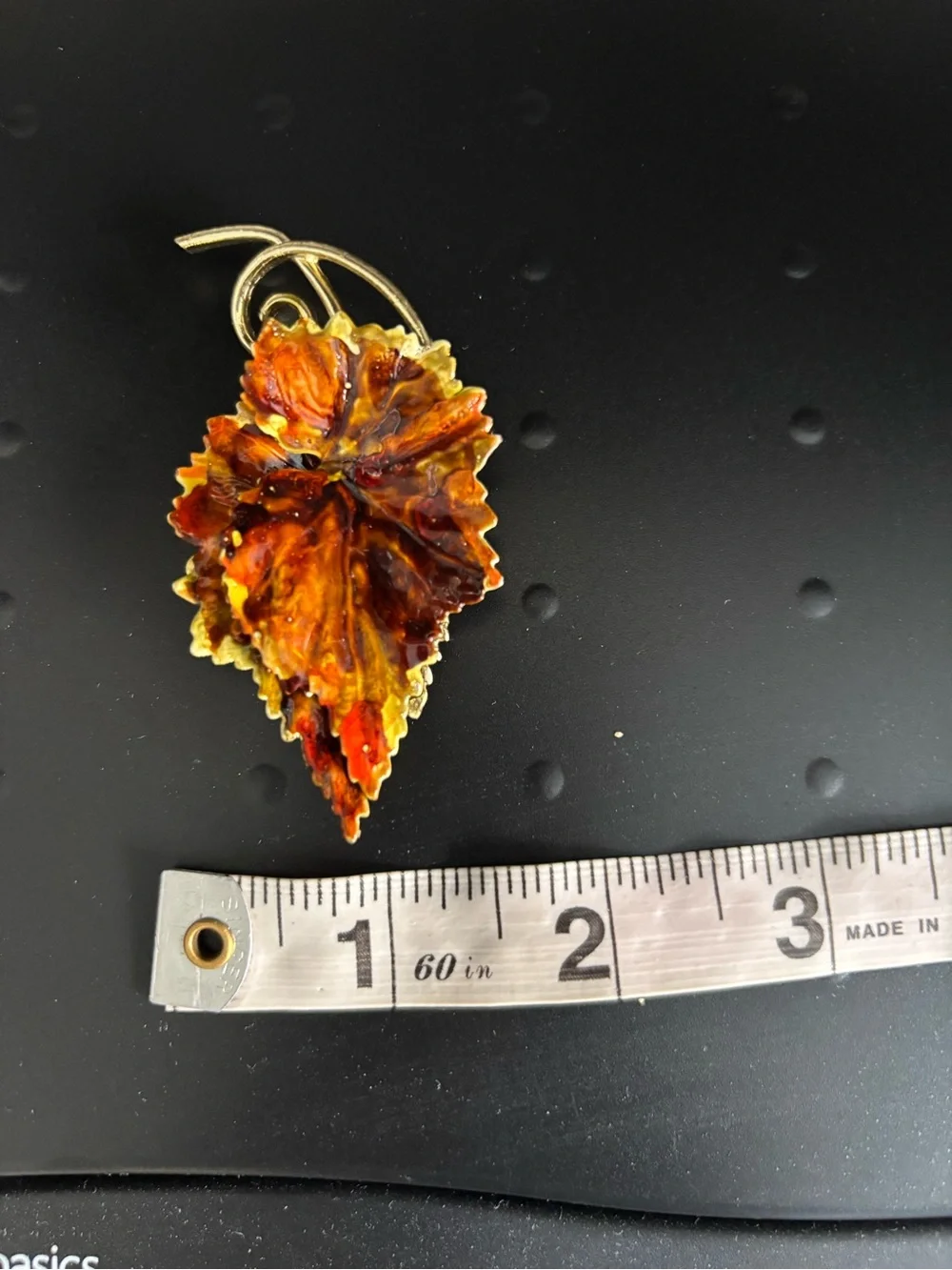 Vintage Signed Coro Enamel Gold Tone Autumn Leaf Brooch in Brown and Gold Tones